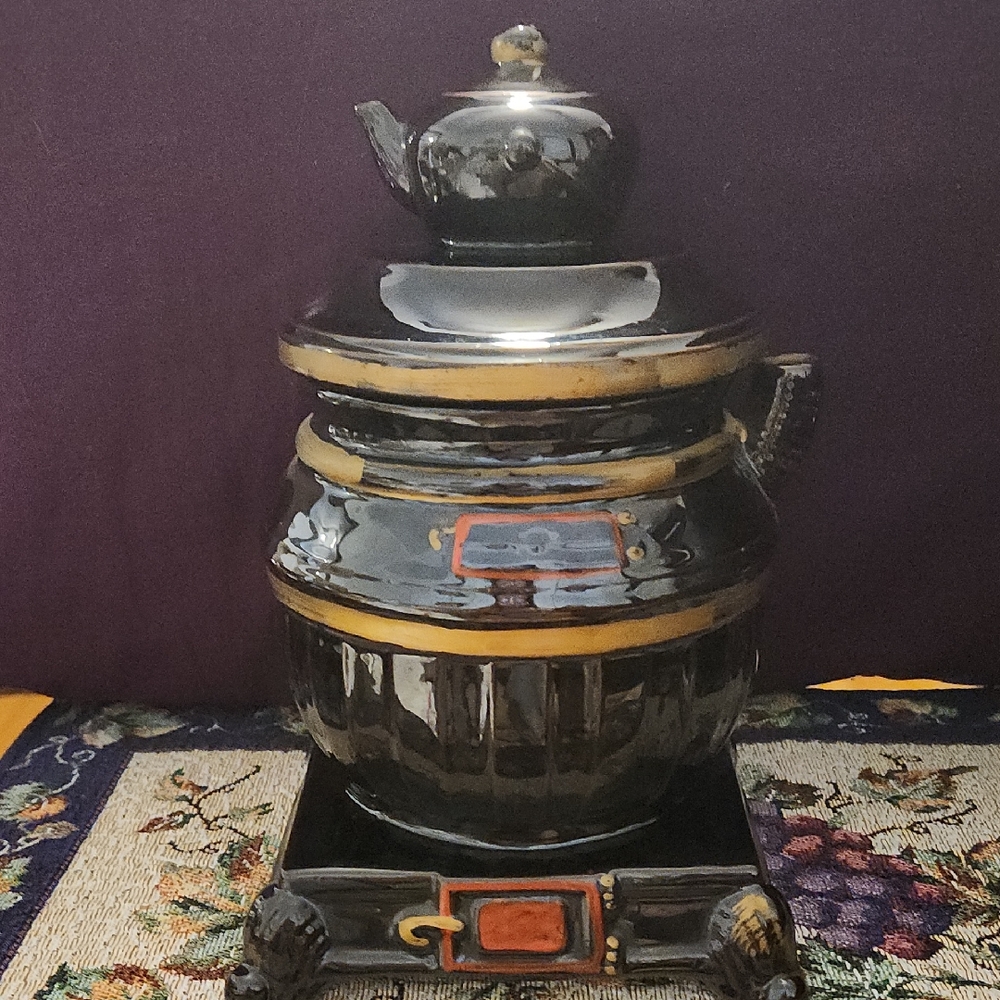 $25 Add On Dark Brown and Gold Pot Belly Stove Cookie Jar